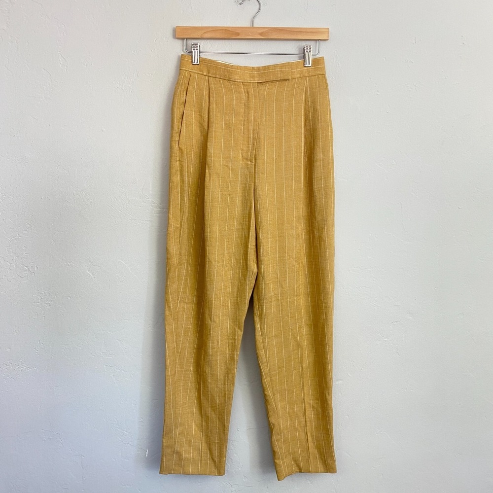 Maria Vittoria Paolillo Trouser Pants Women Size 27 Yellow Pinstripe Linen Blend